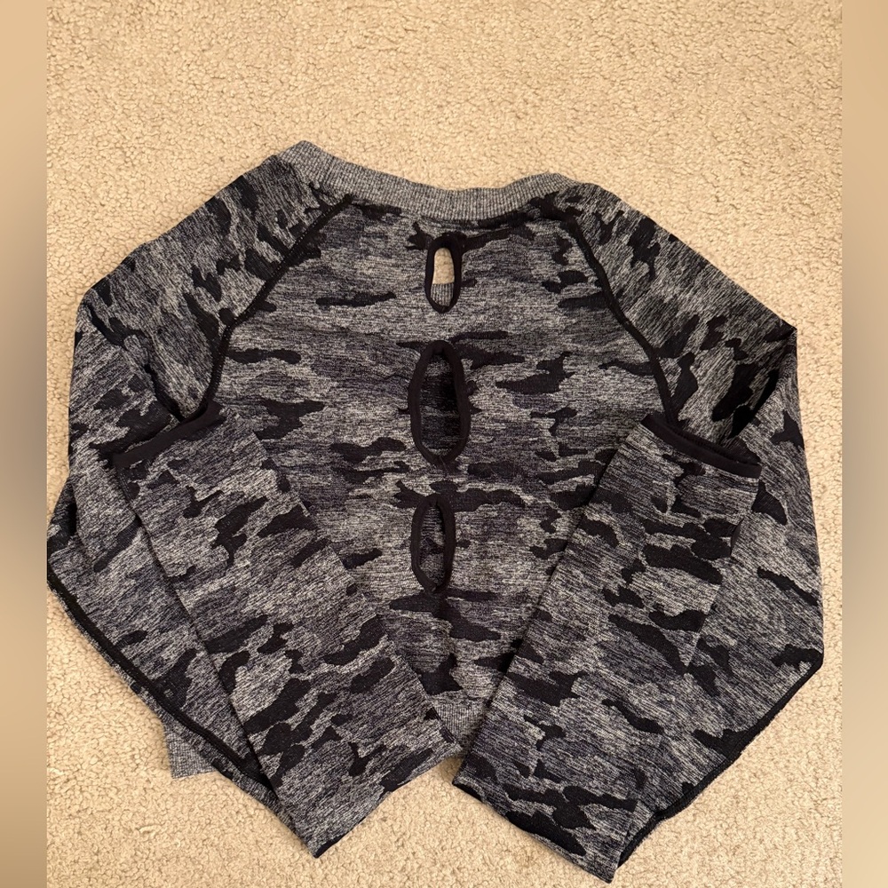 Gray and Black Camouflage Compression Crop Top